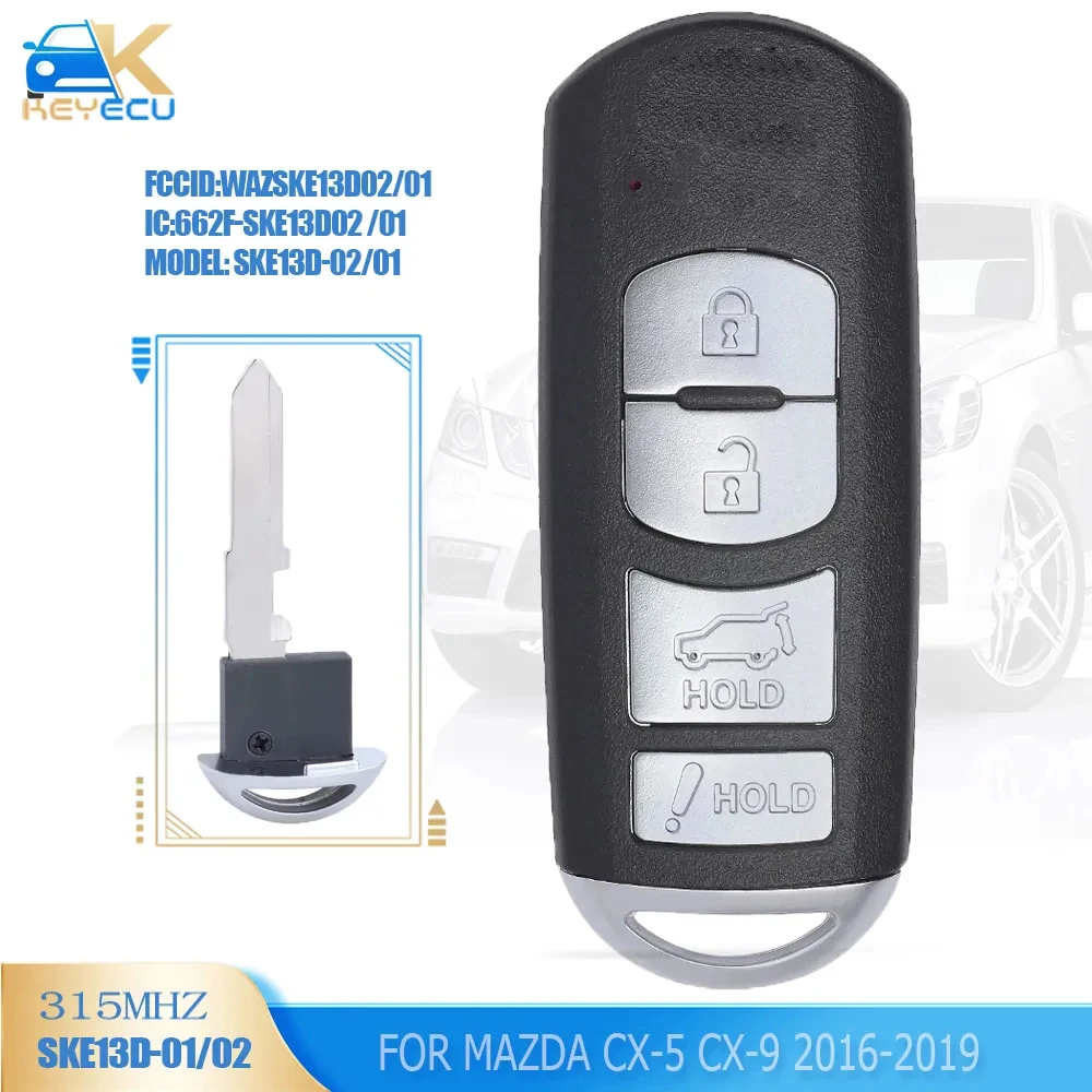KEYECU SKE13D01 Смарт-брелок с 4 кнопками FSK 315 МГц PCF7953P 49 Чип для Mazda CX-5 CX-9 2016 2017 2018 2019