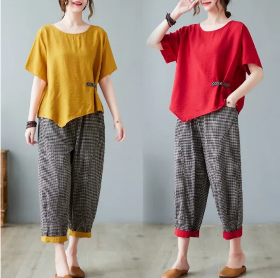 Женский брючный костюм из 2 предметов Повседневная футболка и брюки до щиколотки