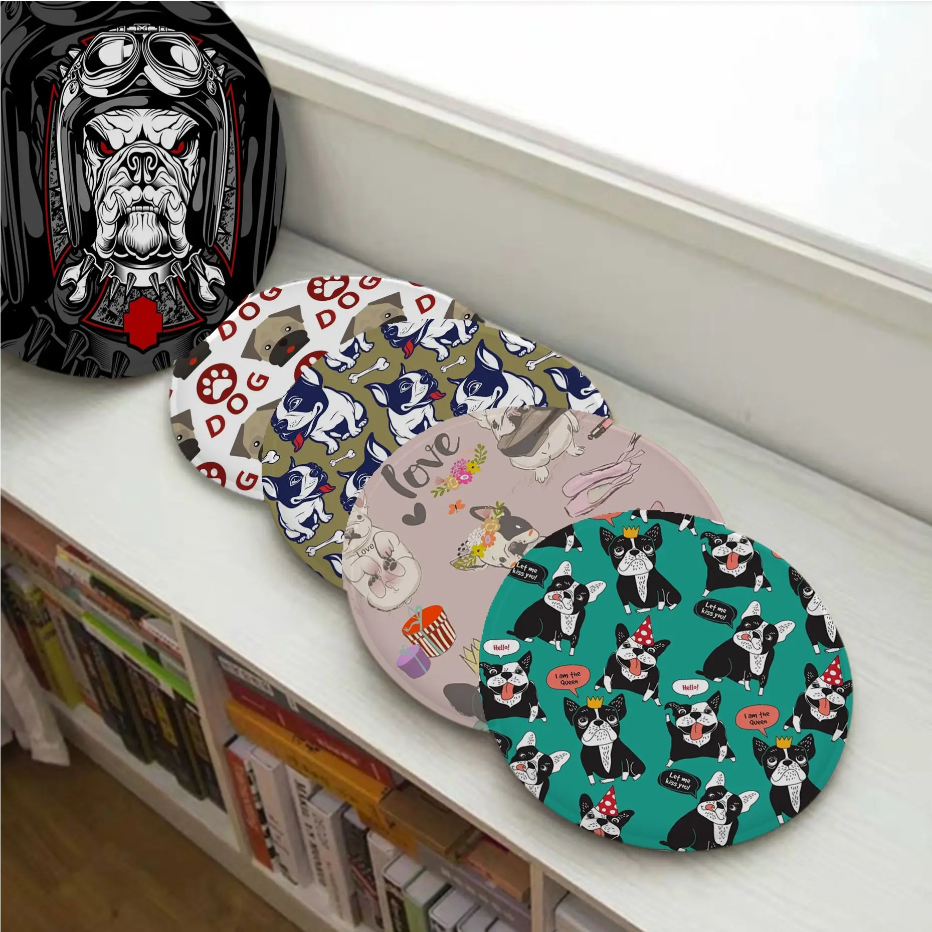 

Colorul French Bulldog Round Seat Cushion Office Dining Stool Pad Sponge Sofa Mat Non-Slip Sofa Decor Tatami