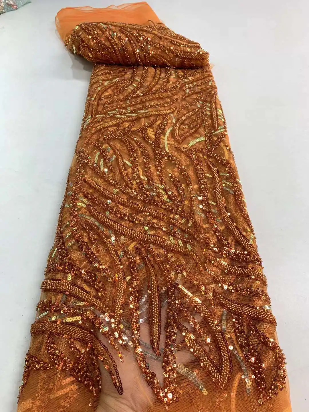 

Luxurious African Groom Sequins Lace Fabric High Quality 2023 Heavy Beads Embroidery French Tulle Lace Nigerian Wedding Dress ZX