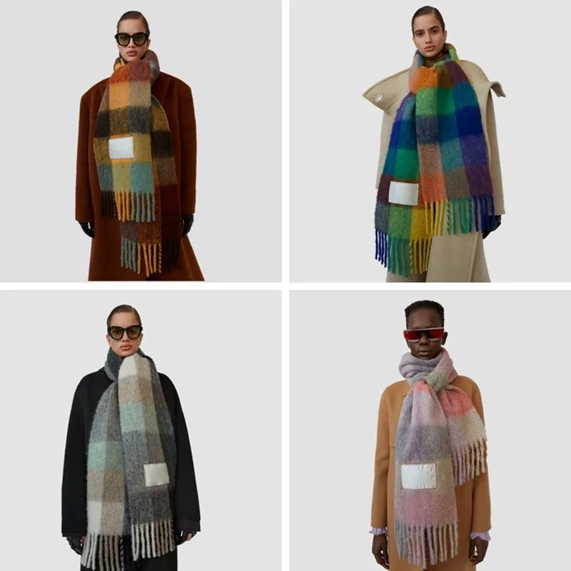 

Модный зимний шарф Ac Studios с биркой Толстая теплая однотонная накидка Пашмина роскошная женская дизайнерская брендовая мужская шаль с длинной кисточкой