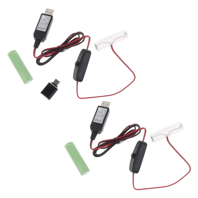 Universal 3V LR6 AA Battery Eliminator USB Type C Power Supply Cable with Switch 2Pcs AA Battery Replace Replacement Adapter