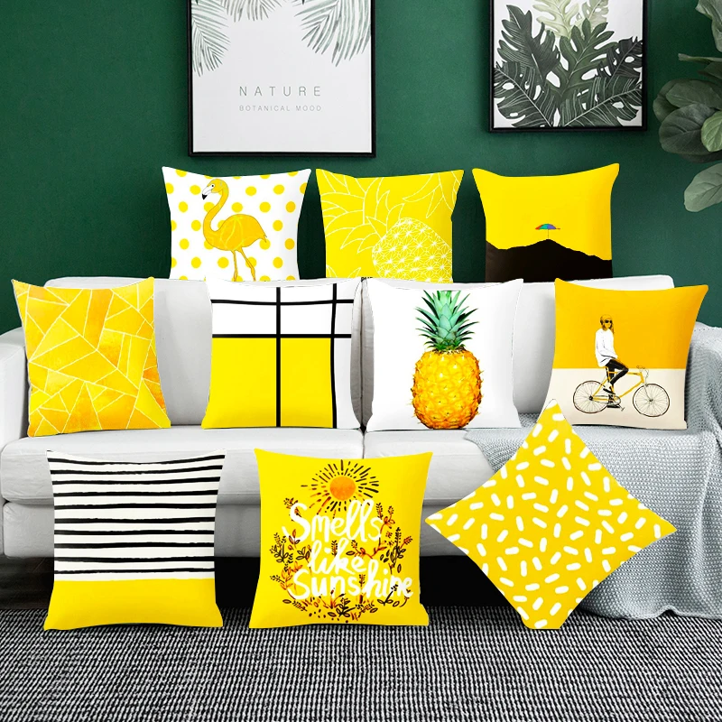 

Yellow Geometric Pattern Square Cushion Cover Short Plush Pillowcases Throw Pillows Cushions For Home Decor Sofa Office 45*45cm