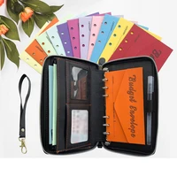large capacity pu leather notebook multi card slot loose leaf zip bag planner envelope wallet multi function storage bag