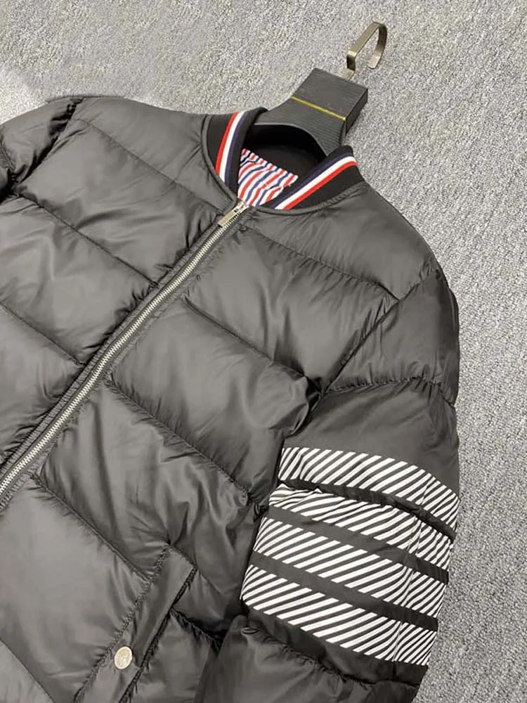 Winter Down Jacket Luxury Brand Classic Grey Striped Design Men Parkas Coats Causal Business High Quality Padded Jacket
