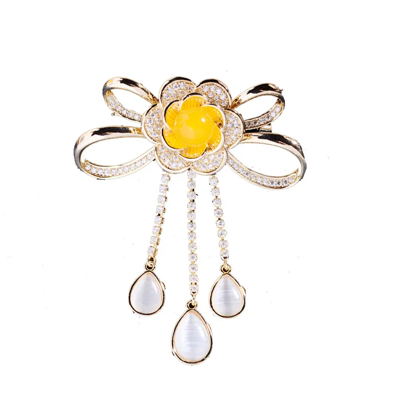 Медная инкрустированная цирконием Элегантная Брошь-бант в китайском стиле с