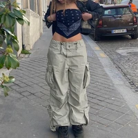 weiyao hippie baggy trousers women drawstring low waist casual joggers sweatpants big pockets streetwear wide leg cargo pants