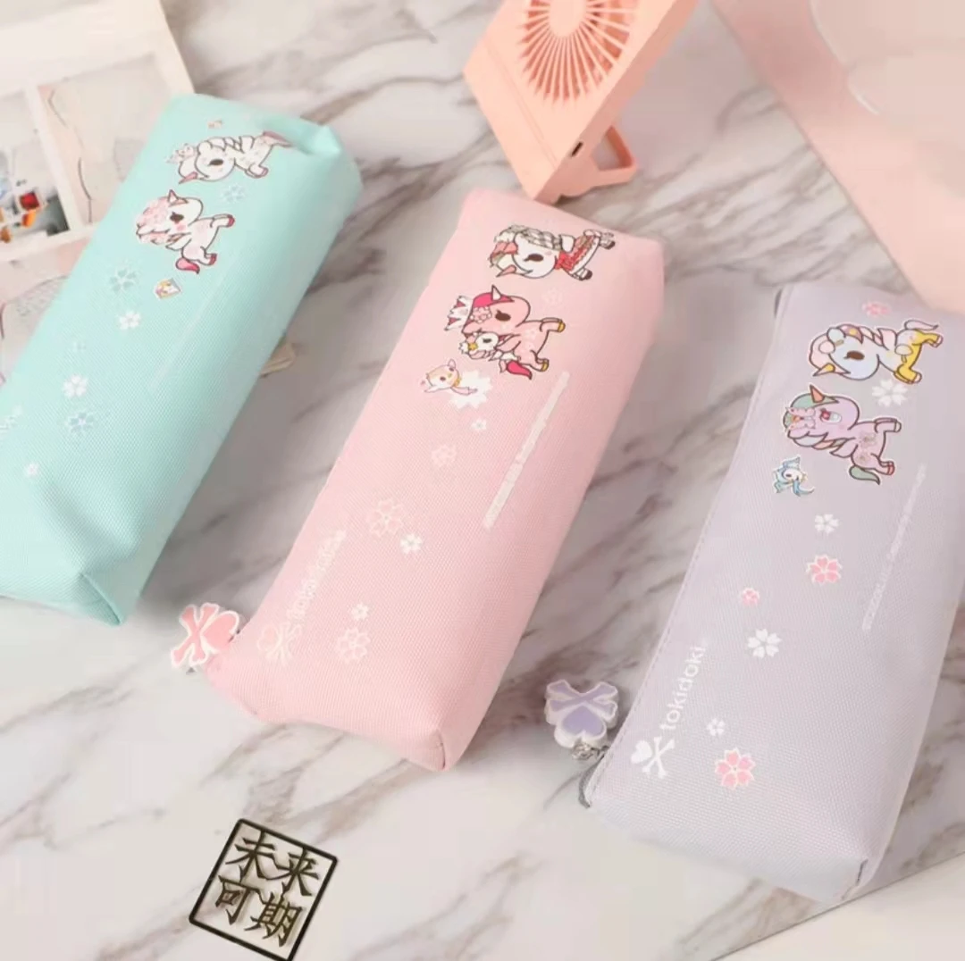 

Kawaii Tokidoki Cartoon Large Capacity Printing Pen Bag, Cherry Blossom Series Inverted Trapezoid Pen Bag L Cartoon School Canta