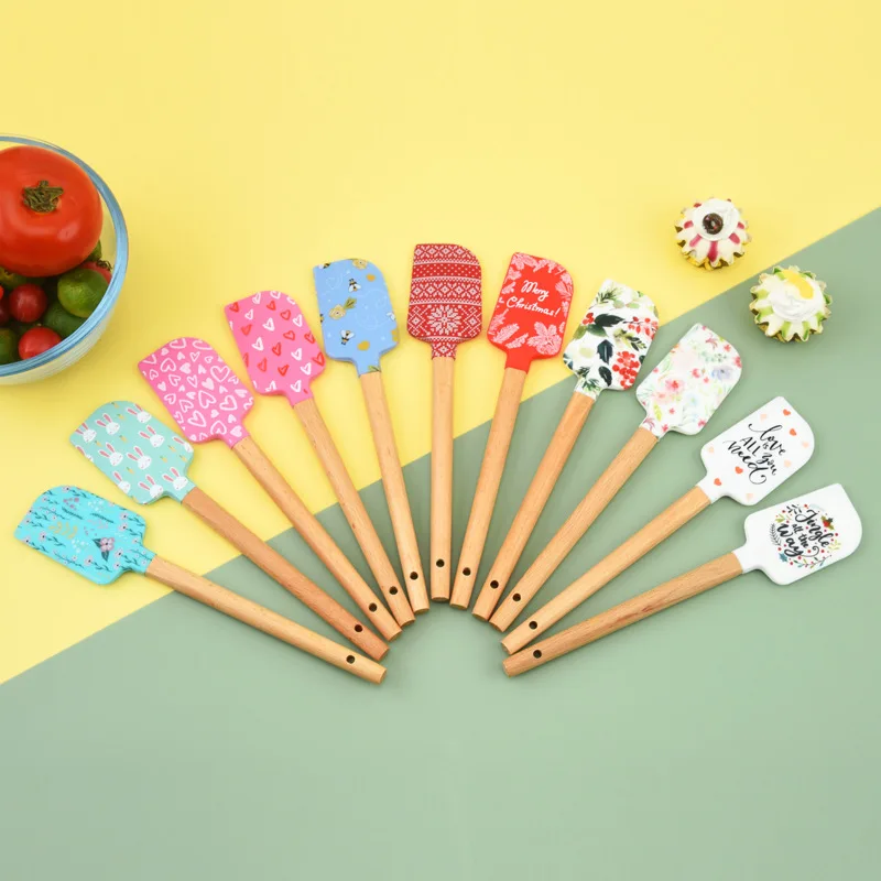 

Round Wooden Handle Silicone Cream Cake Spatula Kitchen Pies Pastry Blenders Scraper Non-stick Butter Batter Food Baking Mixer