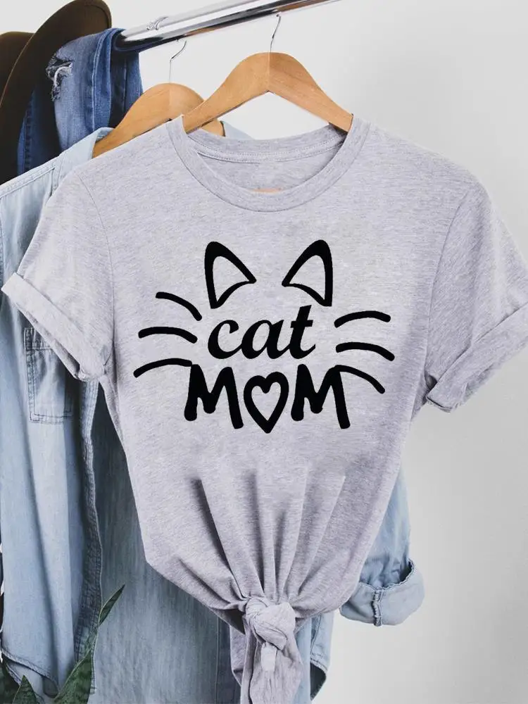 

Female Summer T Clothing Print Graphic Tee Letter Lovely Cat Pet Fashion Short Sleeve Casual T-shirts Clothes Women 90s Sweet