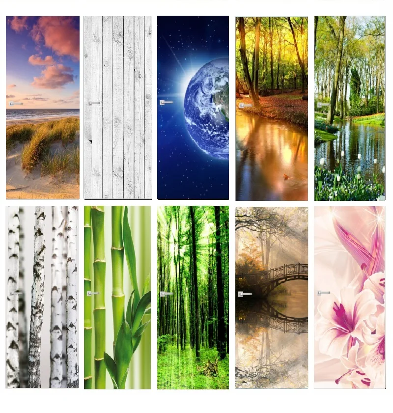 

Creative Door Stickers Forest Nature Pattern PVC Self-adhesive Wallpaper Home Decor Murals Refrigerator Art Posters Door Cover