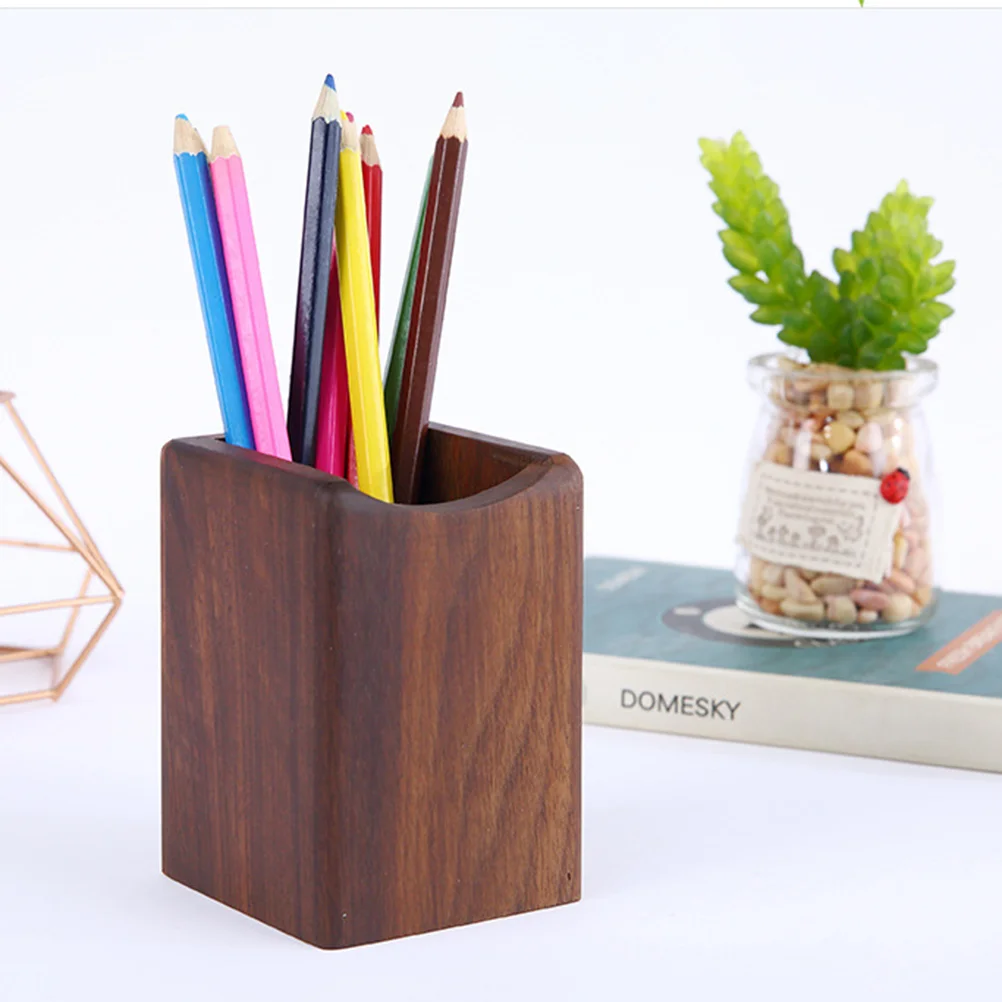 

Wooden Pen Box Wood Pen Holder Pen Makeup Brush Organizer Kitchen Utensil Container Square Box for Stationary Kitchen