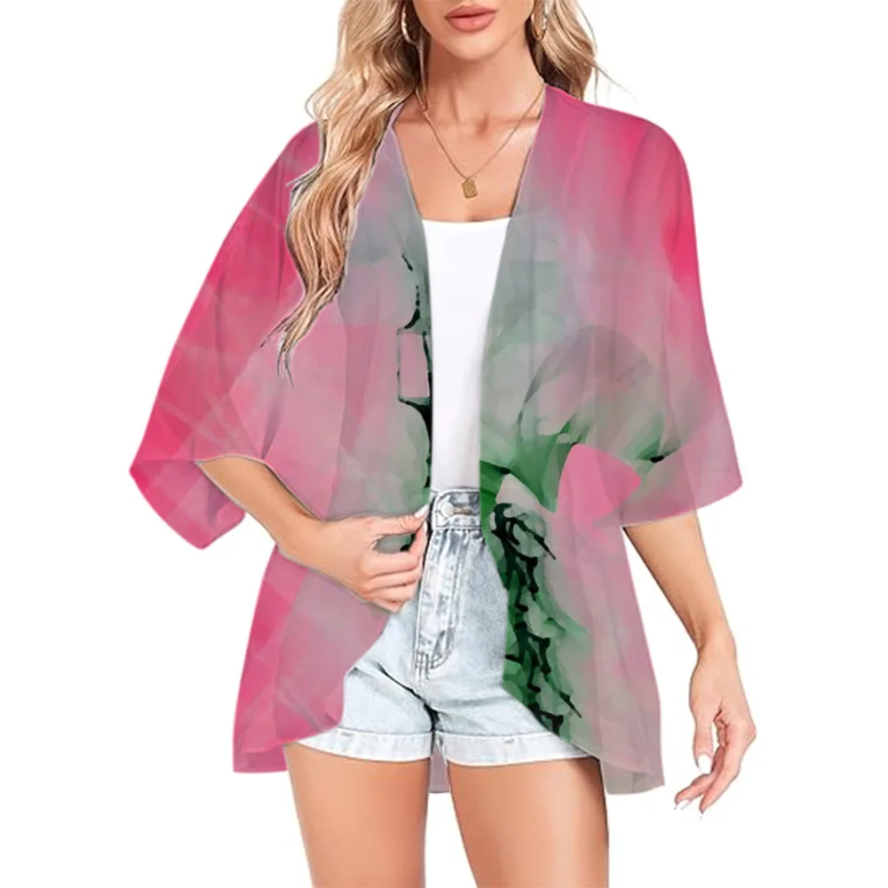 Новинка 2024 женское летнее длинное струящееся кимоно кардиган с иллюзией ветра