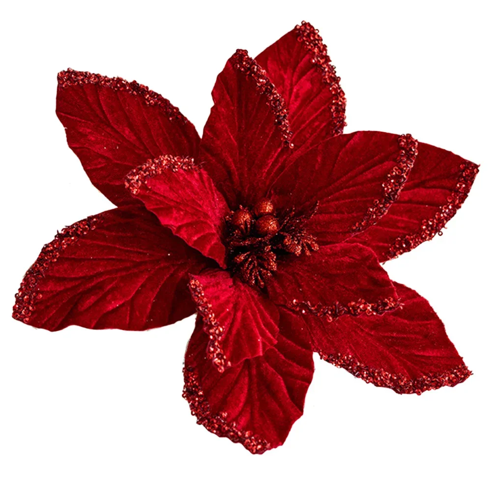 Фото Christmas Holiday Decorations Glitter Christmas Poinsettia Long-lasting Realistic Design Beautiful Baubles Design №1