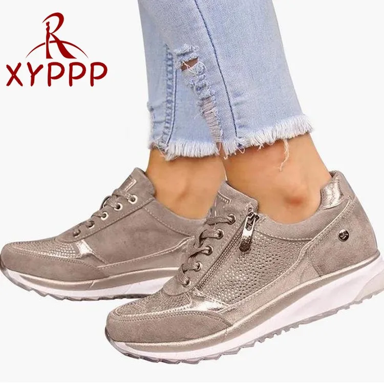 

2022 Fashion New Women Crystal Sneakers Casual Zipper Flat Shoes Women Non-slip Breathable Outdoor Vulcanized Shoes Woman