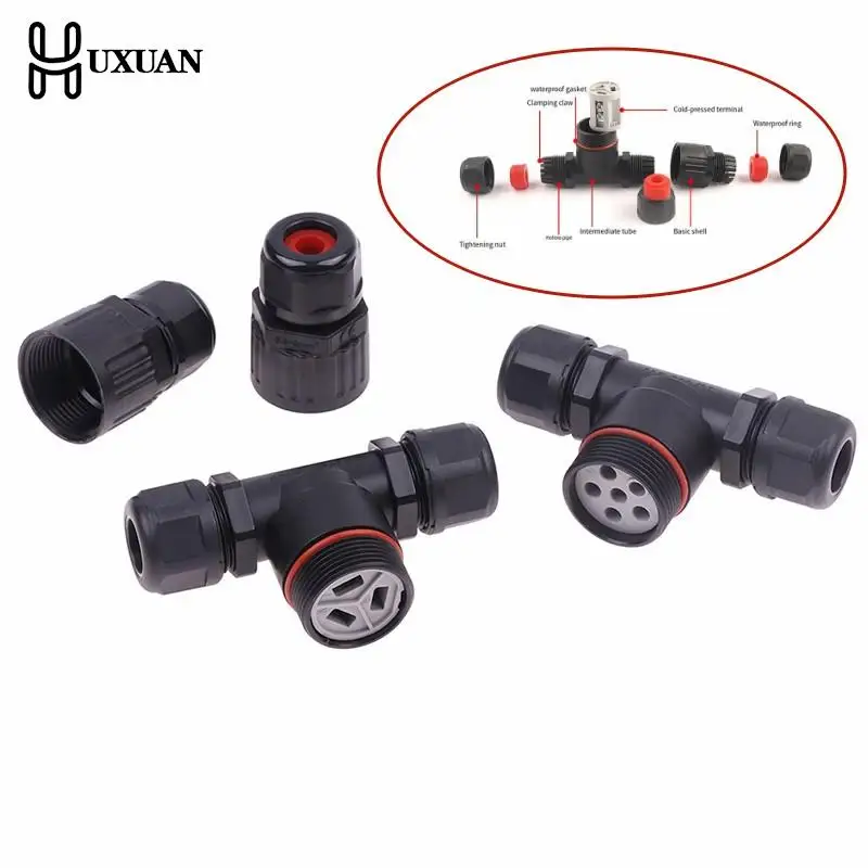 

T Shape Waterproof Connector 3/5 Pin Wire Connectors Quick Screw Connect Push-in Terminals Electric Junction Box
