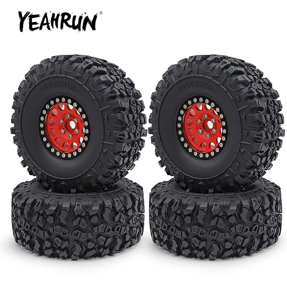 

YEAHRUN 4Set 1.9inch Beadlock Aluminum Alloy Wheel Rims w/114mm Rubber Tires for Axial SCX10 D90 TRX-4 1/10 RC Car Truck Model