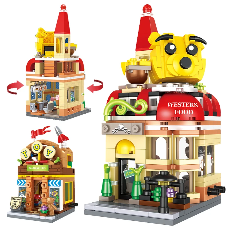 

265Pcs Friends City Cartoon Street View Restaurant Architecture Building Blocks Fantasy Shop Model House Set Bricks Toys For Kid