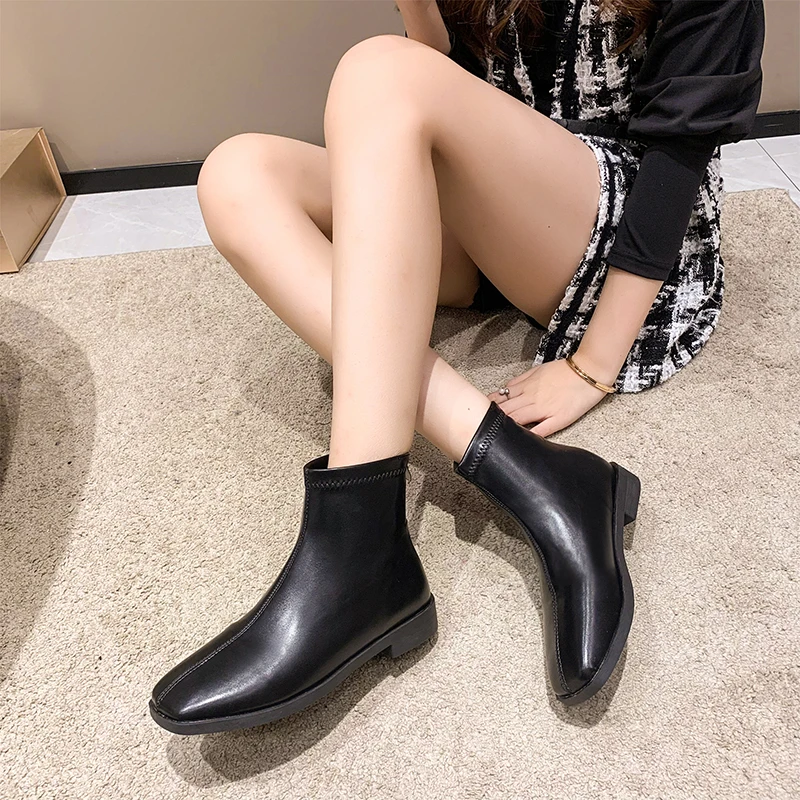 

2022 Fashion Ankle Boots Round Toe Platform Women Cow Leather Chelsea Boots Elastic Band Thick Sole Handmade Ladies Shoes
