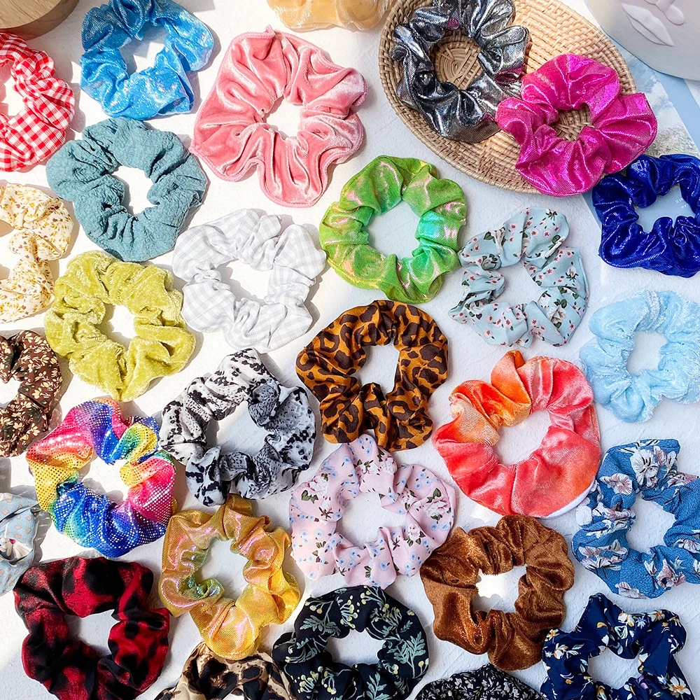 

5/10/20Pcs Random Color Printed Hair Scrunchie for Girls Floral Elastic Hair Ring Ponytail Holder Hair Accessories Wholesale