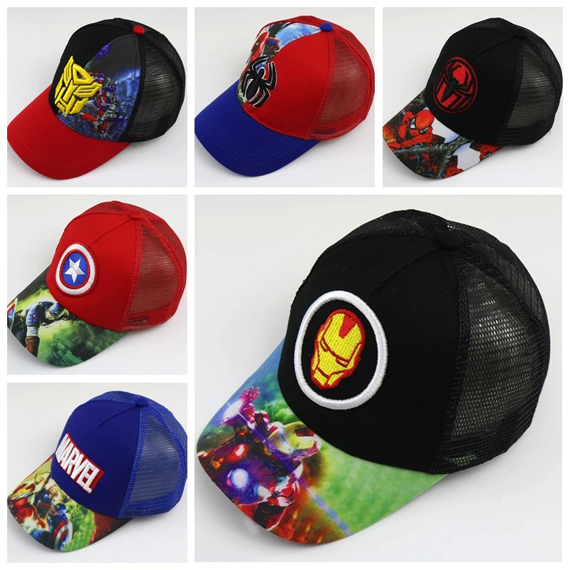 

Baby Boy Girl Baseball Cap Summer Cartoon Marvel Spiderman Captain America Print Children Cute Hat Kids Popular Hip Hop Snapback