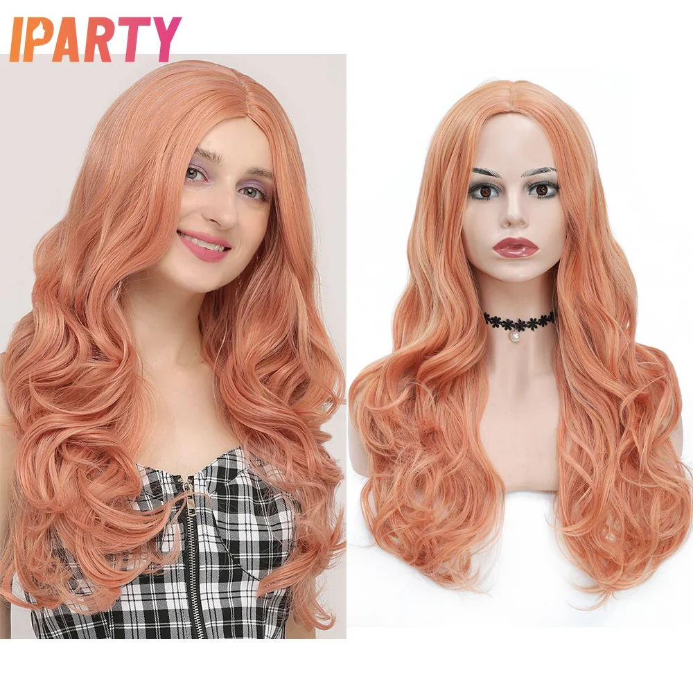 

Iparty синтетические парики средней длины 24 дюйма светильник-оранжевый цвет длинные волнистые парики для женщин термостойкие многоцветные еж...