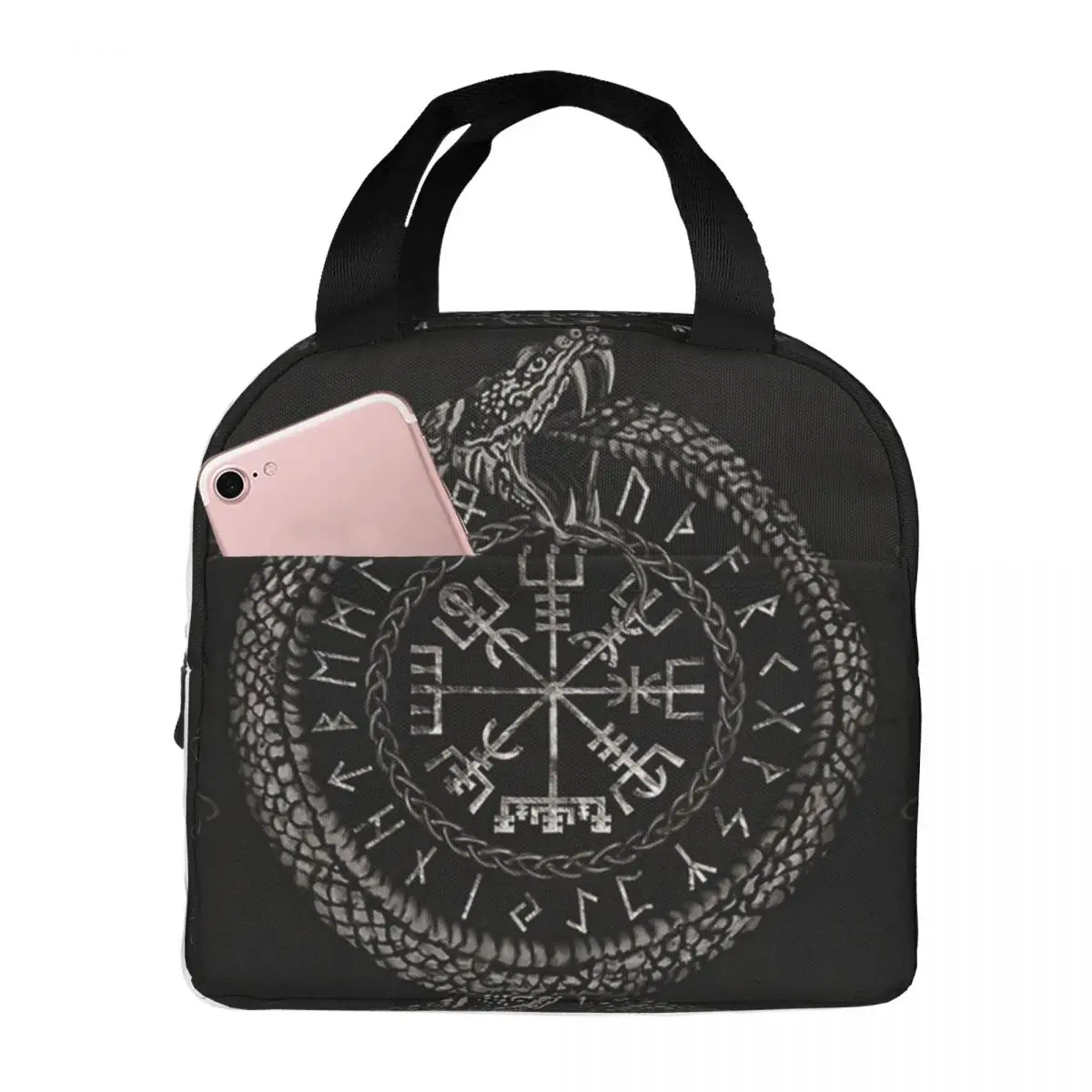 

Vegvisir с Ouroboros и Runes Сумка-переноска для ланча Изолированные сумки-кулеры Vikings Valhalla термальный Ланч-бокс для пикника для мужчин