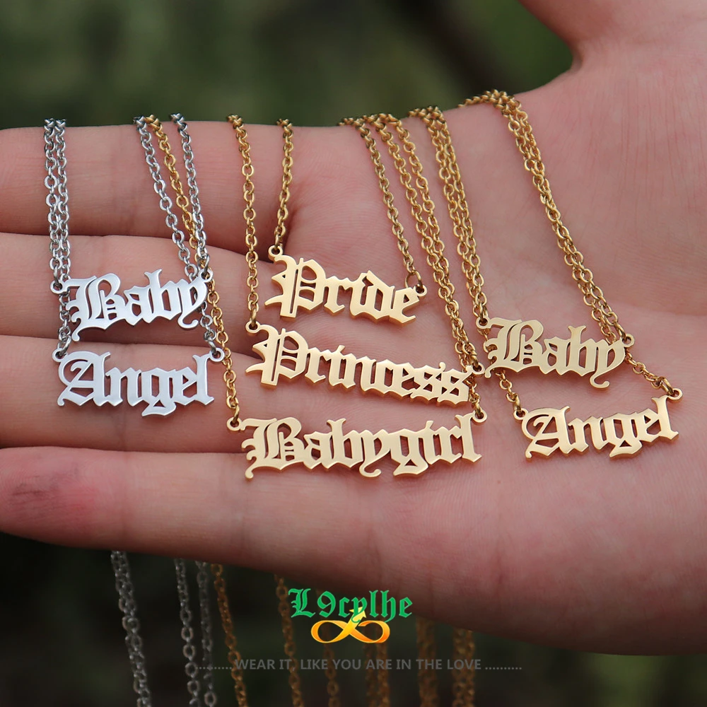 

Old English Babygirl Necklace Punk Jewelry Angel Letter Princess Necklaces For Baby Girl Birthday Gift Stainless Steel Choker