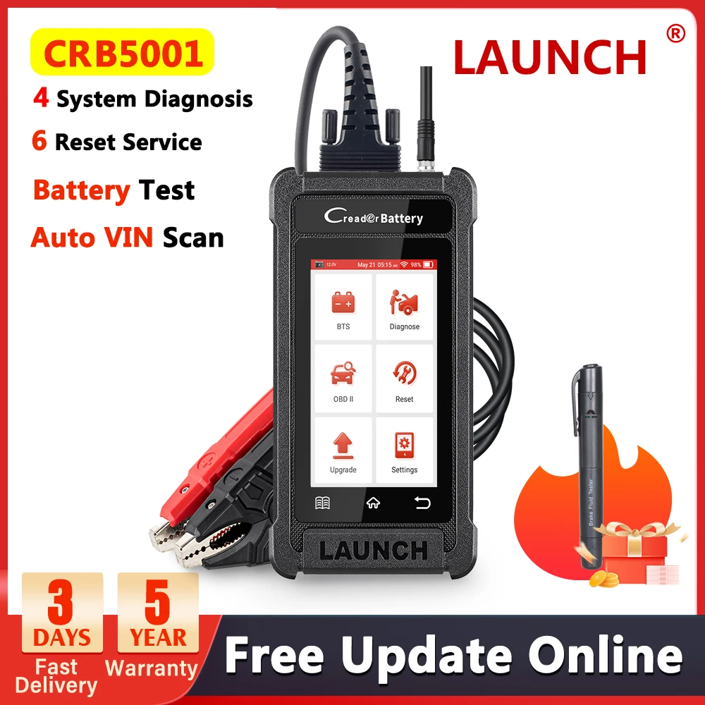 

Launch CRB5001 Automotive Scanner 12V Battery Tester Diagnostic Tool Engine ABS SRS AT 6 Reset Service Free Update OBD2 Scanners