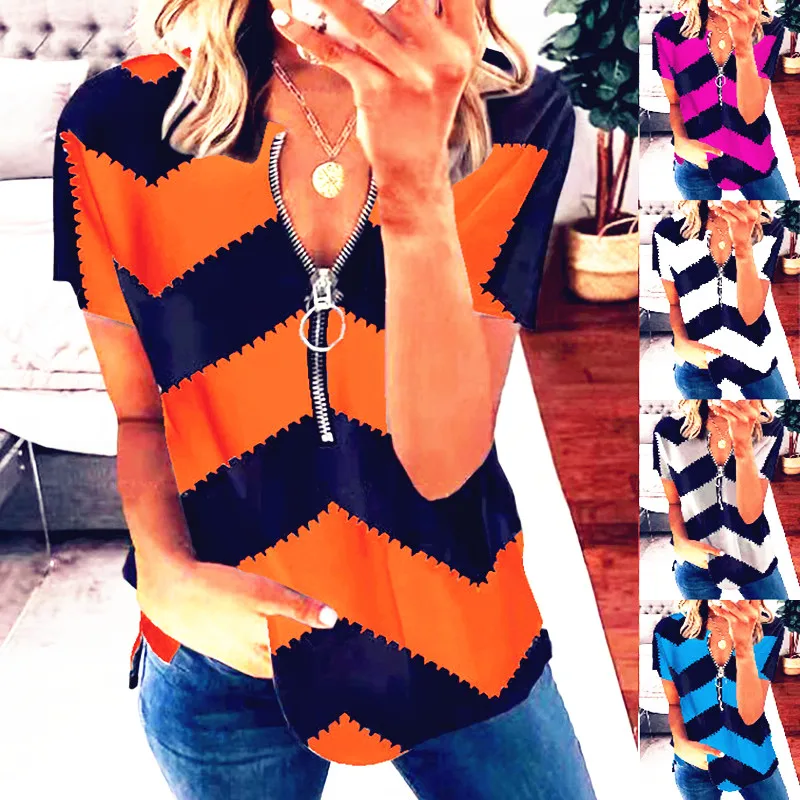 

New Women Tees Female Big Large Loose Summer Zipper Boho Sexy Casual Tops Femme Ladies T Shirts Plus Sizes
