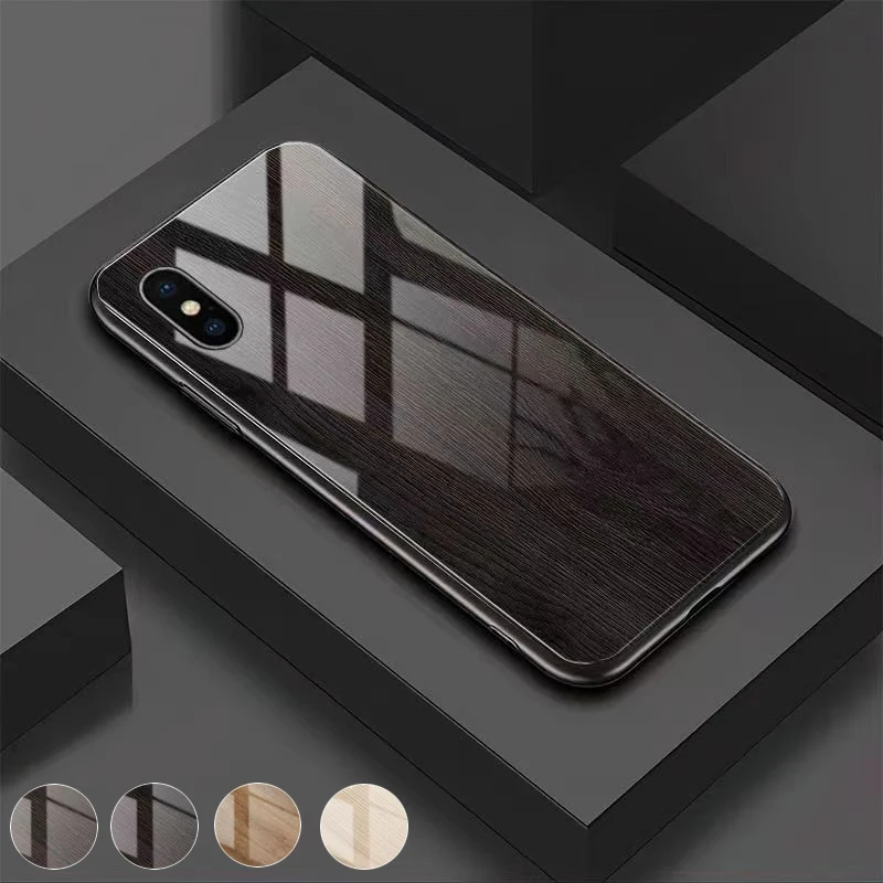 

Slim Wood Grain Tempered Glass Back Cover For iPhone 14 13 12 11 Pro XR X Xs Max 7 8 Plus Shockproof Full Coverage Phone Case