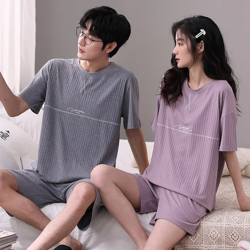 2023 Couple Pajamas Sets Summer Pyjama Femme Male 100% Cotton Short Sleeved Men And Women Sleepwear Pijama Casual Lover Homewear