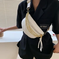 womens thread pu leather chest bag shoulder crossbody bags luxury fashion chain handbags female solid color adjustable belt bag
