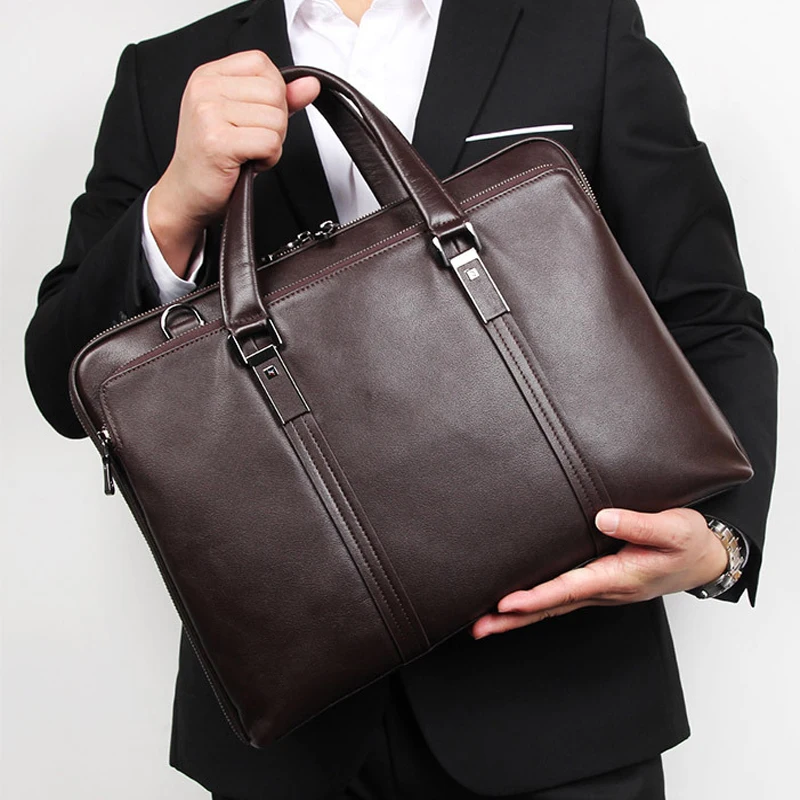 

Bag Bag 15.6 Leather Laptop 14 Office File Men Case Male Luxury Bag Briefcase Document Shoulder Business Genuine Leather