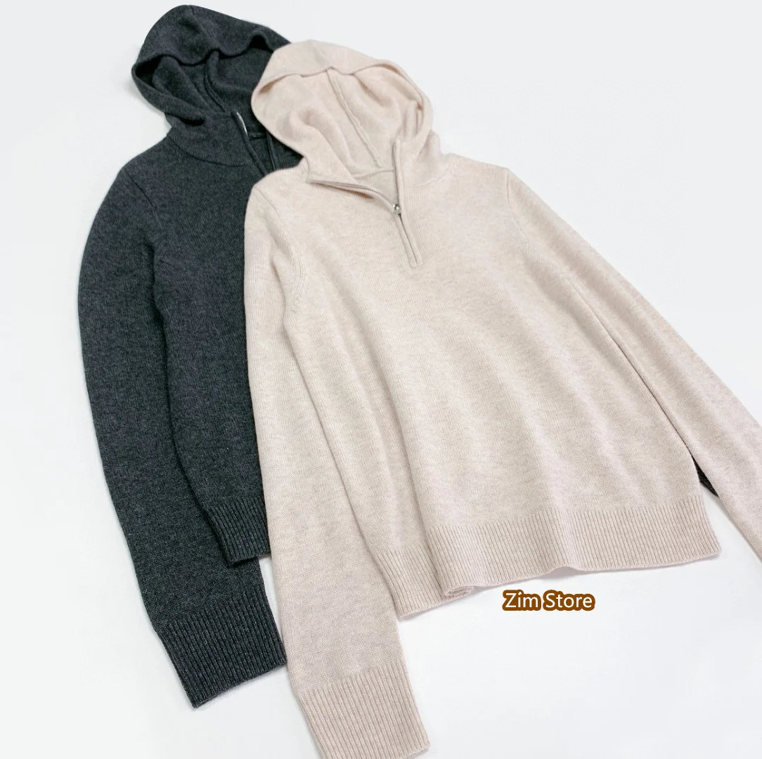 T0te * me осень/зима женский пуловер толстовки кашемировая молния со шляпой сплошной