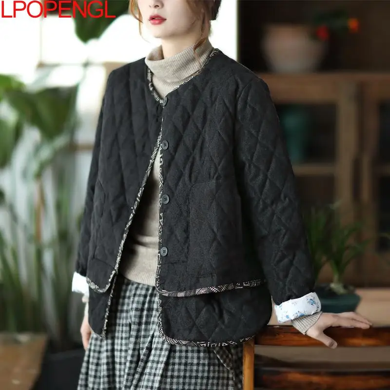 Осенне-зимняя стеганая Теплая куртка в литературном Ретро этническом стиле с