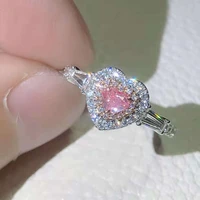milan girl heart shaped inlaid pink zircon open ring female new niche design fashion high end love jewelry banquet jewelry