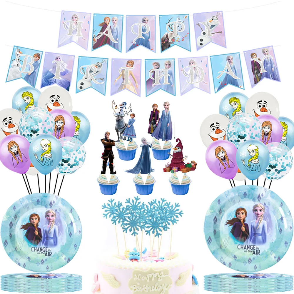 

Disney Frozen 2 party girl Baby baptism favor Snow Princess theme party decor paper banner cake topper first birthday decoration