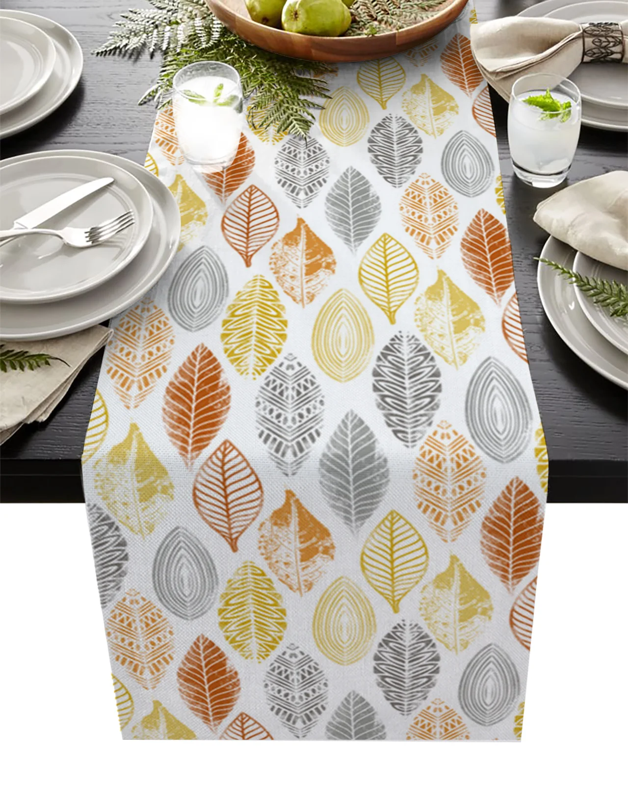 

Leaves Grey Yellow Orange Wedding Decor Table Runners Coffee Table Kitchen Dining Table Cloths Home Party Decor