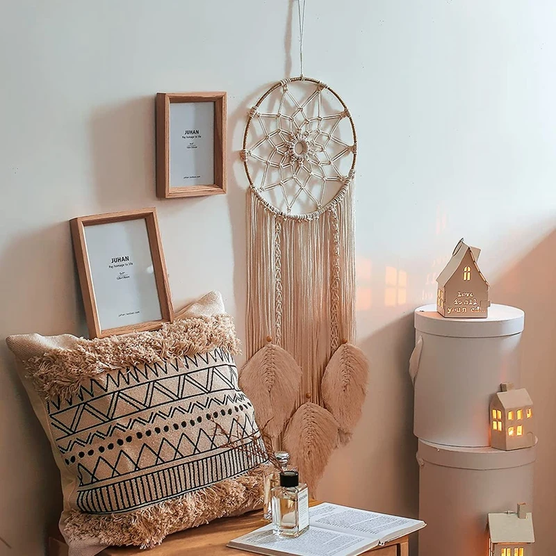 

Большой Ловец снов макраме, настенный Ловец снов ручной работы, искусственный Ловец снов для спальни, гостиной, декоративный подарок