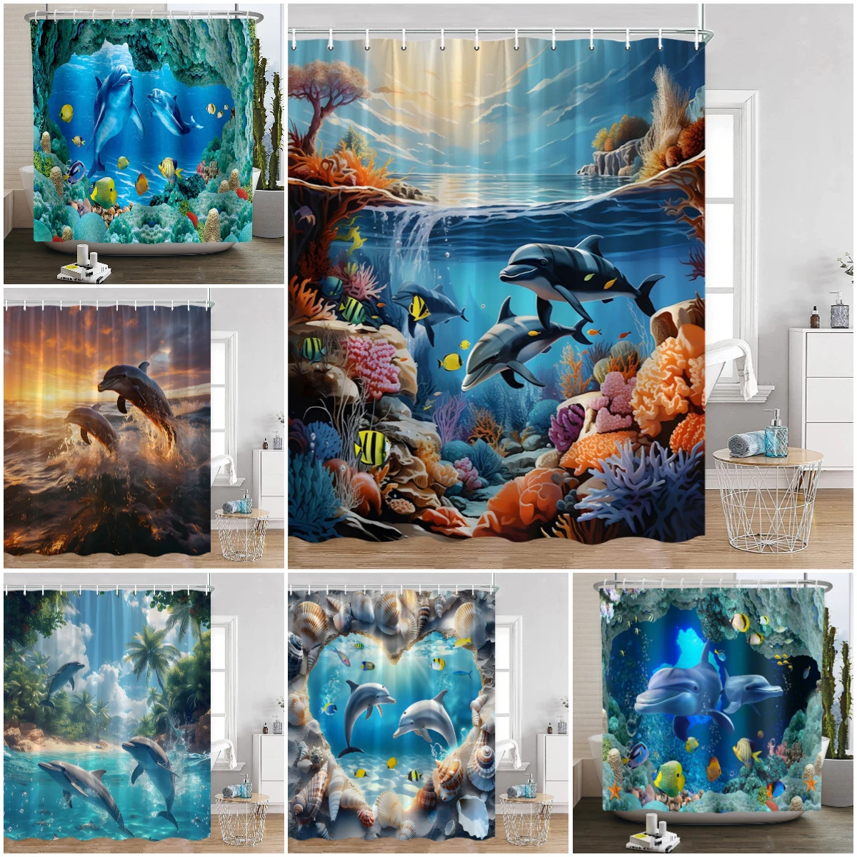 3d-занавески для душа с дельфином декоративные летние Полиэстеровые шторы ванной