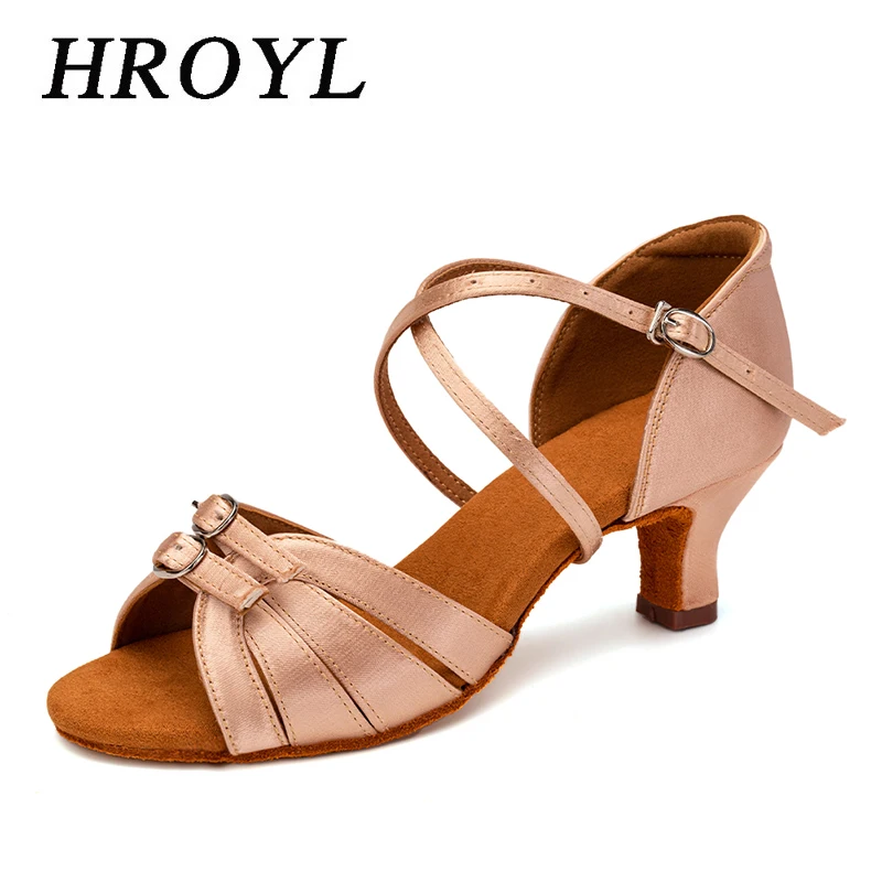

HROYL Woman Ballroom Dance Shoes Dancing Shoes for Latin Girls Competition Dance Shoes Tango Salsa Sandals New Double Buckle