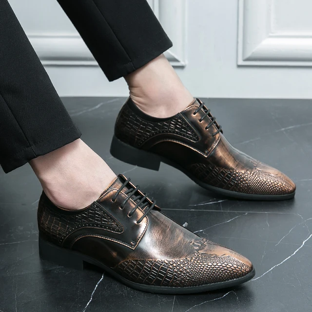 New Brown Derby Shoes for Men Pointed Toe Lace-up Black Gold Men's Formal Shoes Handmade Business Size 38-46 6