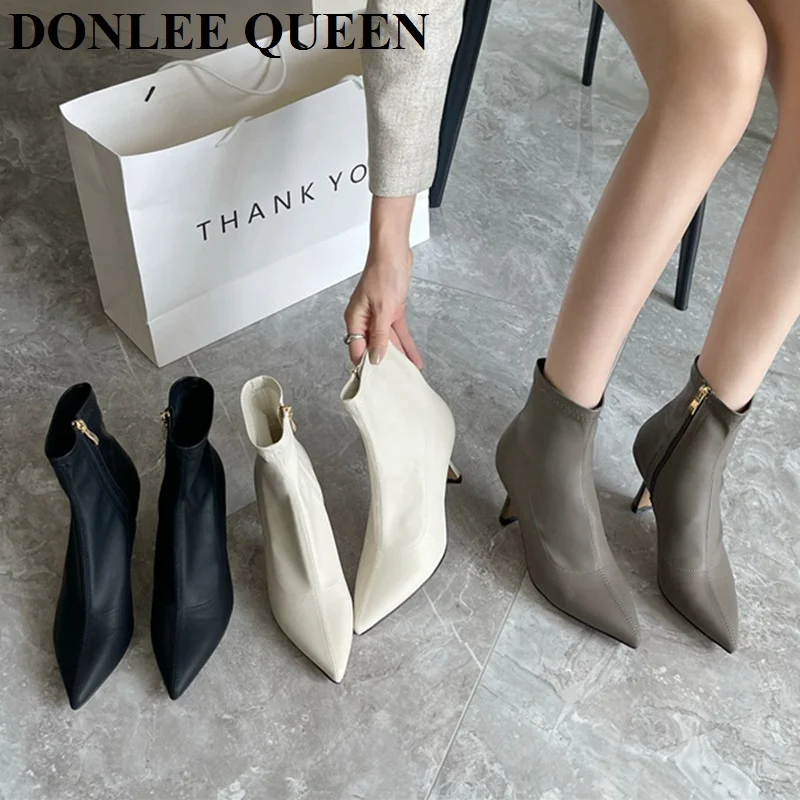 

Женские ботинки с острым носком, эластичные ботильоны на тонком каблуке, сезон осень-зима, 2022