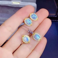 meibapj natural opal gemstone earrings ring and necklace 3 pcs suits for women real 925 sterling silver fine jewelry set