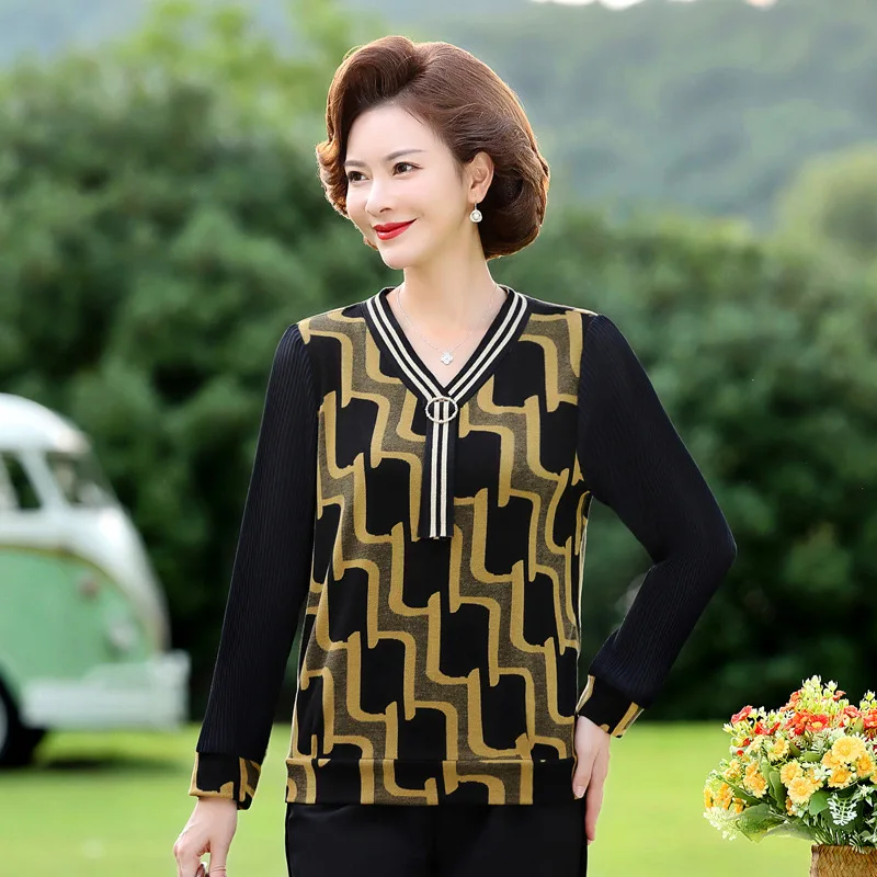 

Женская свободная футболка среднего возраста, пуловер для весны и осени, 2023