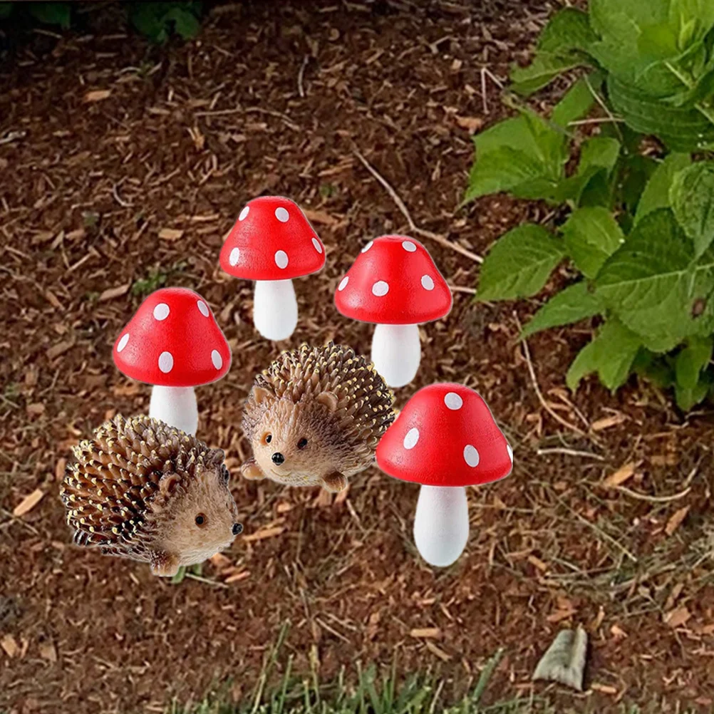 

1 Set Fairy Garden Figurines Hedgehog Statue Mushroom Decor Mini Figurine Mini Hedgehog Decor