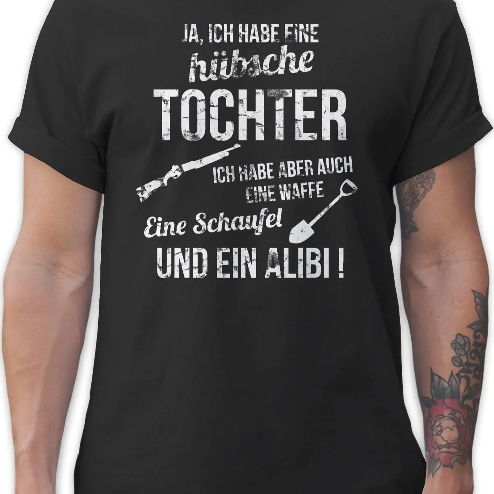 Фото Футболка T Shirtracer с надписью Ich habe eine hübsche Tochter Papa, винтажная, стильная, универсальная, дизайнерская одежда, слегка повседневная, мужская. №1