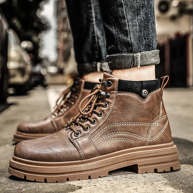 Ботинки мужские ручной работы натуральная кожа мотоботы классические рабочая и