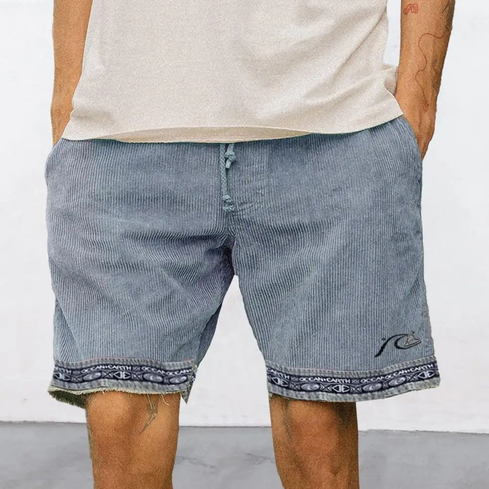 

Moisture-wicking Workout Shorts Vintage Print Men's Summer Shorts Elastic Waist Knee Length Breathable Casual with for Fitness